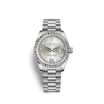 Rolex Datejust 31 White Gold Fluted / President / Silver Roman