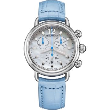 Aerowatch 1942 Chronolady Leather Blue
