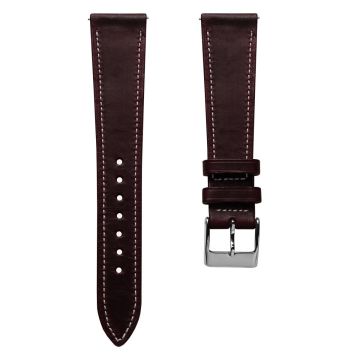 Hatherley Badalassi Carlo Wax Leather Watch Strap - Bramble Red with Beige Stitching - 22mm