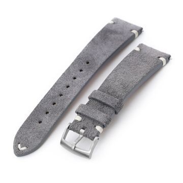 Q.R. Grey Suede watch strap 19mm to 22mm Leather Watch Band Beige Stitch. - 19mm
