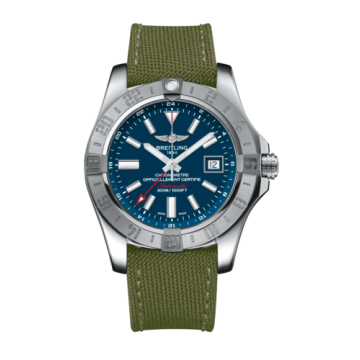 Breitling Avenger II GMT Stainless Steel / Mariner Blue / Military / Pin