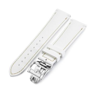 FKM39 White Deployment FKM Rubber Watch Band Beige Stitch, 18mm to 23mm - 23mm