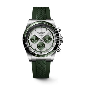 Longines Conquest Chronograph 42 Stainless Steel / Silver - Green / Rubber