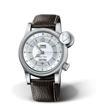 Oris Flight Timer² Day Date Stainless Steel / Silver / Leather