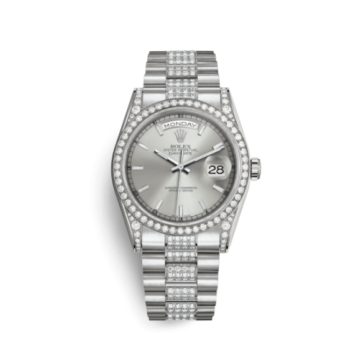 Rolex Day-Date 36 White Gold Diamonds / President Diamond / Silver