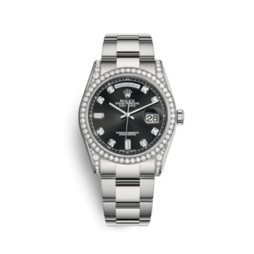 Rolex Day-Date 36 White Gold Diamonds / Oyster / Black Diamond