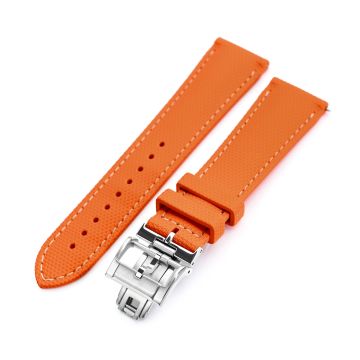 FKM39 Orange Deployment FKM Rubber Watch Band Beige Stitch, 20mm or 23mm - 23mm