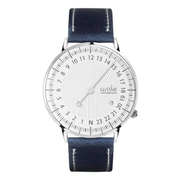 Gustave & Cie 24H André Argent & Blanc PU Végétal Bleu Surpiqué 40mm