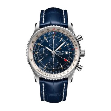 Breitling Navitimer 1 Chronograph GMT Stainless Steel / Blue / Croco / Pin