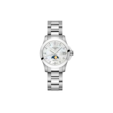 Longines Conquest 29.5 Quartz Moonphase Stainless Steel / MOP / Bracelet