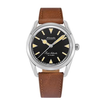 Nivada Grenchen Super Antarctic 35 Black - Beige Luminova / Stainless Steel / Brown - White