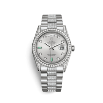 Rolex Day-Date 36 White Gold Diamonds / President Diamond / Rhodium Diamond Emerald