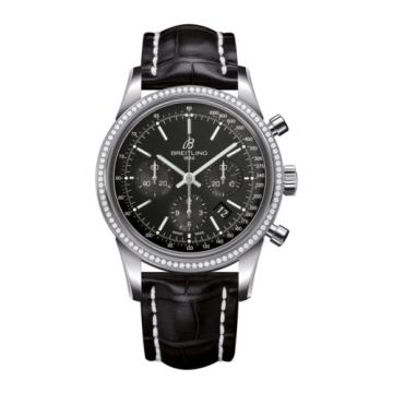 Breitling Transocean Chronograph Stainless Steel / Diamond / Black / Croco