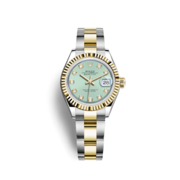 Rolex Lady-Datejust 28 Rolesor Yellow Fluted / Oyster / Mint Green Tuxedo