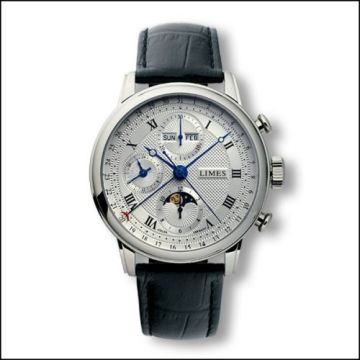 Limes Pharo Chrono - Silvered / roman / black leather strap