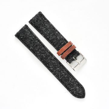 Harris Tweed® Coal Black Leather Keeper Watch Strap - 18mm