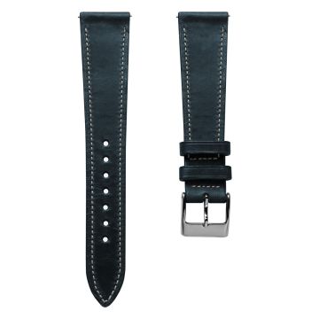 Hatherley Badalassi Carlo Wax Leather Watch Strap - Rustic Blue with Beige Stitching - 18mm