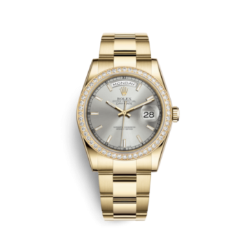 Rolex Day-Date 36 Yellow Gold Diamonds / Oyster / Silver