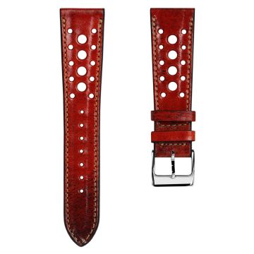 Radstock Racing Style Genuine Leather Watch Strap - Vintage Light Red - 22mm