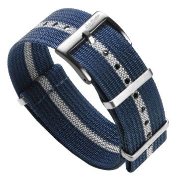 WatchGecko Ridge British Military Watch Strap - Navy & White Stripe - 22mm