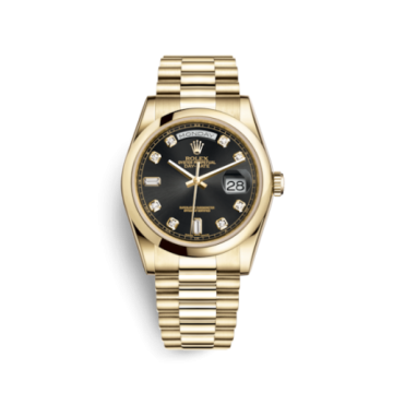Rolex Day-Date 36 Yellow Gold Domed / President / Black Diamonds