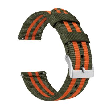 Army Green Orange Two Piece NATO® style Watch Band - 18mm