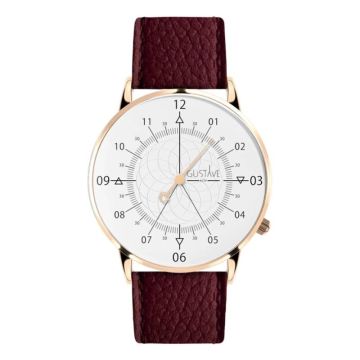 Gustave & Cie 12H Louis Or Rose & Blanc Cuir Bordeaux Grainé 36mm