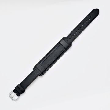 Crazy Horse Coal Black Single Pass Bund Leather Watch Strap - 18mm