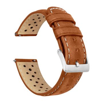 Racing Horween Leather Caramel Brown Linen Stitch Watch Band - 22mm