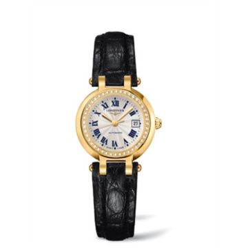 Longines PrimaLuna Automatic 26.5 Yellow Gold Diamond Leather