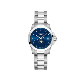 Longines Conquest 34 Quartz Moonphase Stainless Steel / Blue / Bracelet