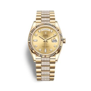 Rolex Day-Date 36 Yellow Gold / Fluted / Champagne-Diamond / President-Diamond