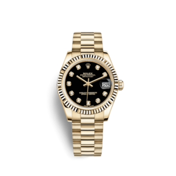 Rolex Datejust 31 Yellow Gold Fluted / President / Black Diamond