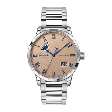 Glashütte Original Senator Excellence Panorama Date Moonphase Stainless Steel / Frosted Copper / Bracelet