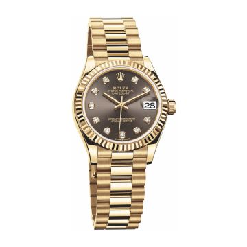 Rolex Datejust 31 Yellow Gold / Fluted / Grey - Diamond / President
