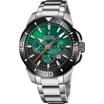 Festina Chrono Bike 47mm stainless steel Silvery / Green & Black