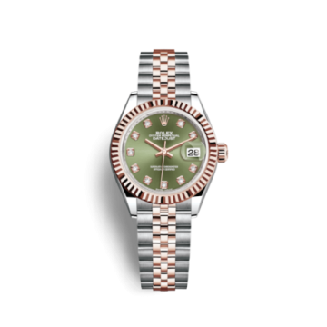 Rolex Lady-Datejust 28 Rolesor Rose Fluted / Jubilee / Olive Diamonds