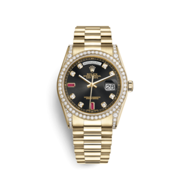 Rolex Day-Date 36 Yellow Gold Diamonds  / President / Black Diamonds Rubies
