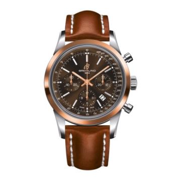 Breitling Transocean Chronograph Stainless Steel Red Gold / Brown / Calf