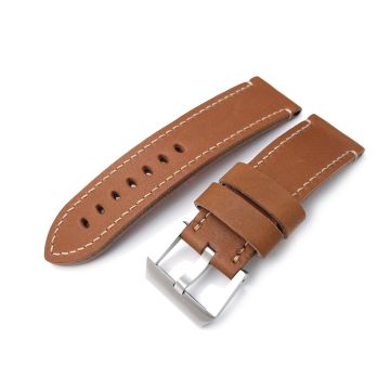 26mm MiLTAT Cashmere Calf Tan Color Watch Strap, Beige Hand Stitching - 26mm