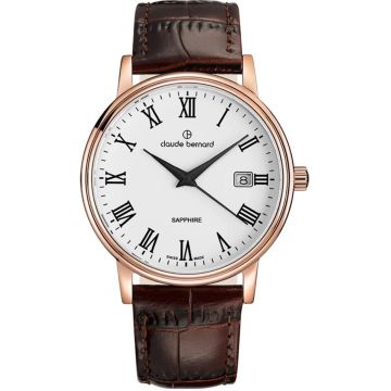 Claude Bernard Classic Gents Date Rose & White / Brown 42mm