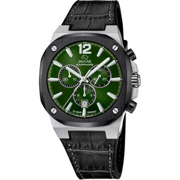 Jaguar Rondcarre Chronograph Leather Black / Silver & Green 43 mm