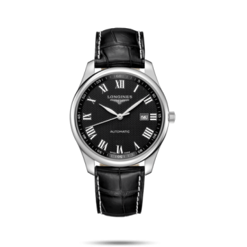 Longines Master Collection 42 Date Stainless Steel / Black-Roman / Alligator XL