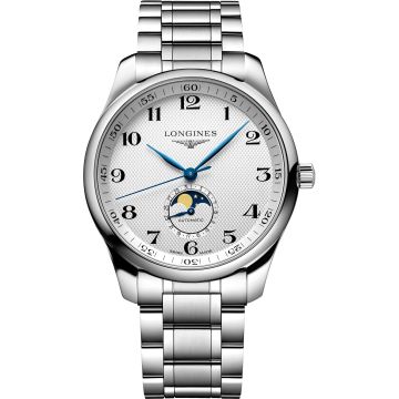 Longines Master Collection 42 Moonphase Stainless Steel / Silver-Arabic / Bracelet
