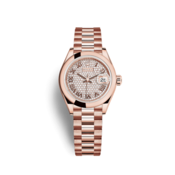 Rolex Lady-Datejust 28 Everose Domed / President /  Paved Roman