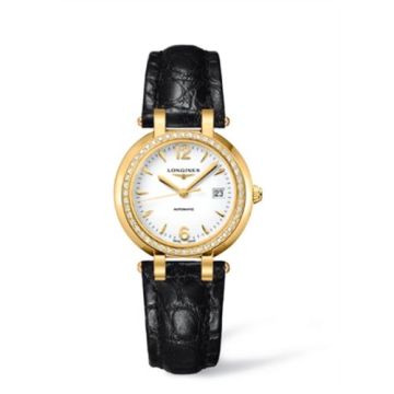 Longines PrimaLuna Automatic 30 Yellow Gold Diamond Leather Arabic