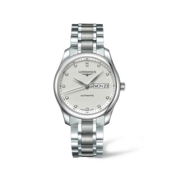 Longines Master Collection 38.5 Day Date Stainless Steel / Silver-Diamond / Bracelet