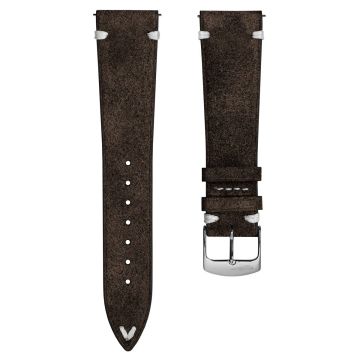 Overton Conceria Opera Suede V-Stitch Watch Strap - Dark Brown - 22mm