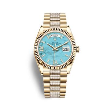 Rolex Day-Date 36 Yellow Gold / Fluted / Turquoise / President-Diamond