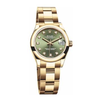 Rolex Datejust 31 Yellow Gold / Domed / Olive - Diamond / Oyster